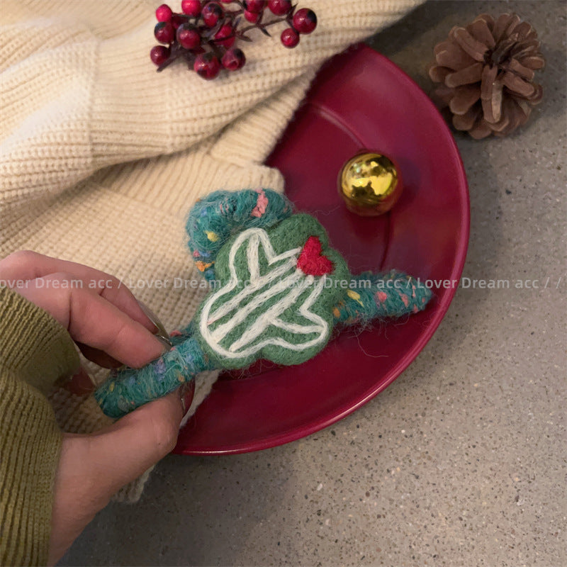 Wholesale Color Knitted Wool Bears Rabbit Flowers Plush Hair Clips